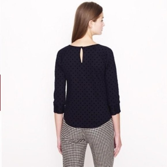 J. CREW Black Velvet Polka Dot Ponte Top XS - Picture 2 of 14